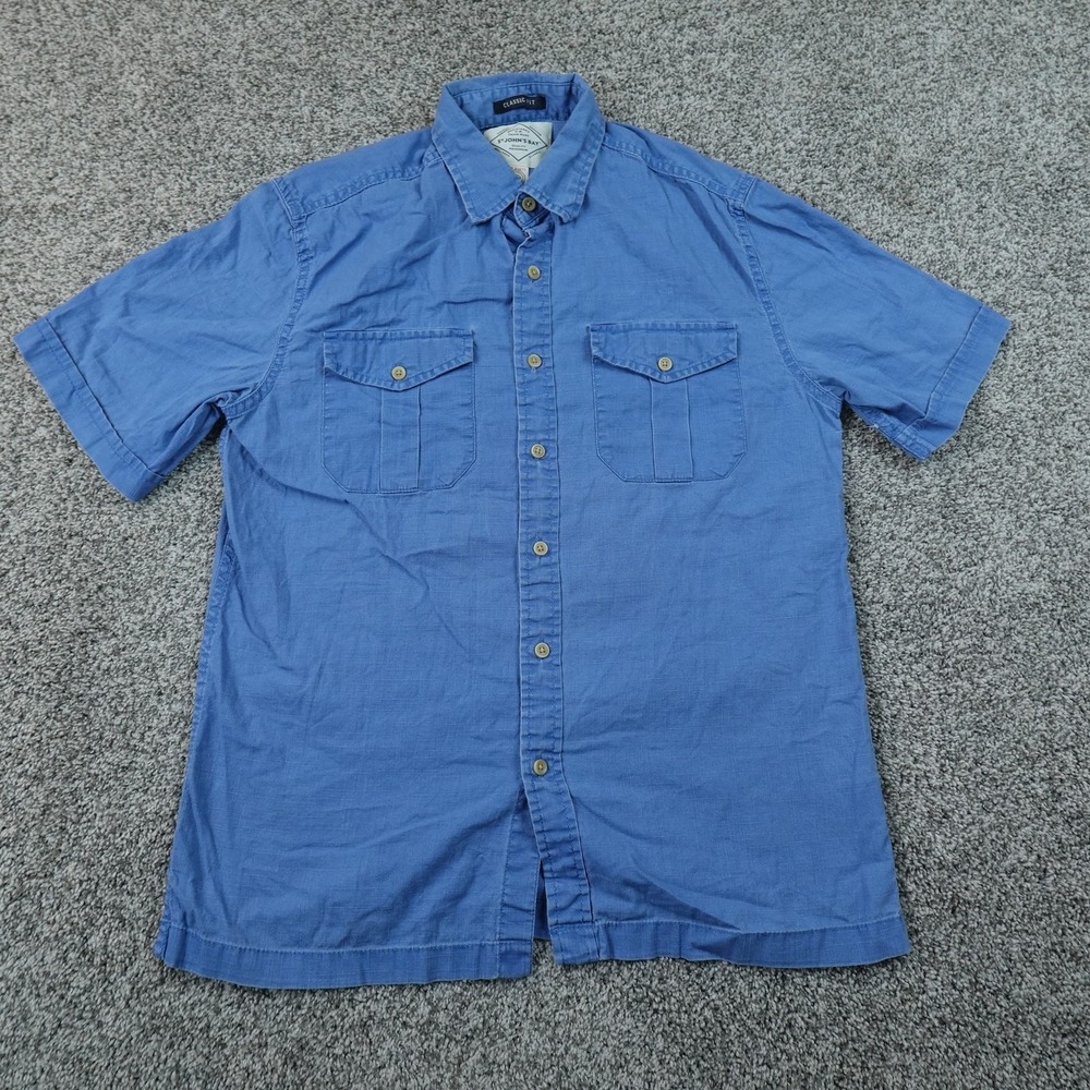 St Johns Bay Shirt Mens S Blue Chambrray Short Sleeve Button Up Casual Work Top